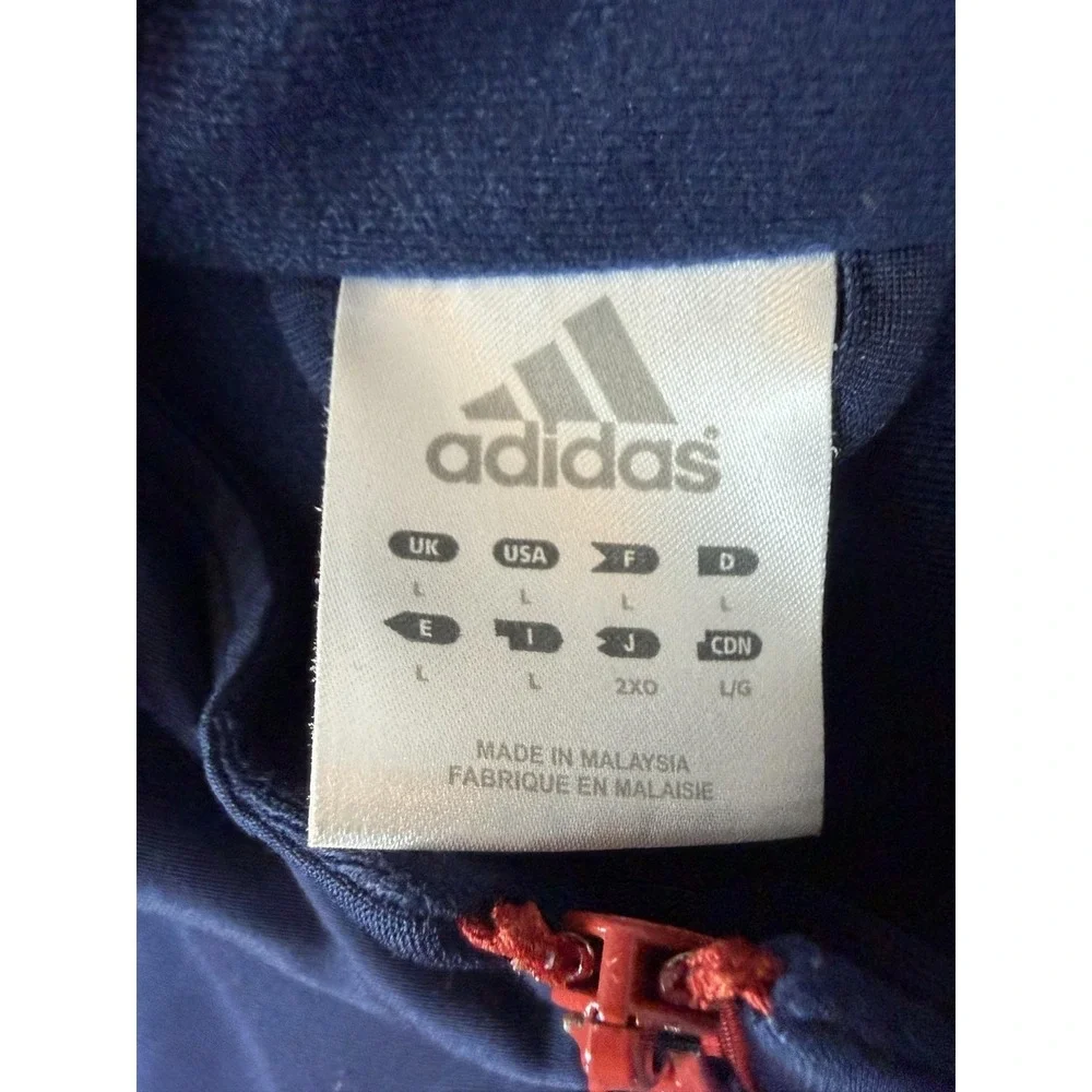 Adidas Track Jacket Mens Large Red Navy Colorblock Full Zip 3 Stripe Athletic